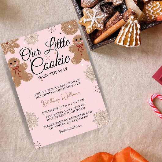 Invitation Notre petite fille biscuit Baby shower de Noël ros