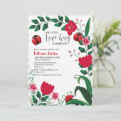 Invitation Notre petite fille d'amour baby shower rouge (Debout devant)