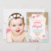 Invitation Notre petite fille d'anniversaire Cupcake 1ère pho (Devant)