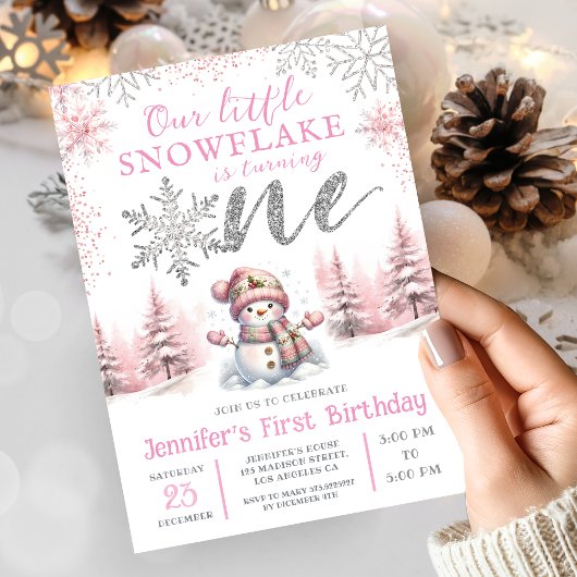 Invitation Notre petite Fille de Flambeau de neige rose argen