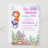 Invitation Notre petite fille de sirène 1ère fête d'anniversa (Devant)