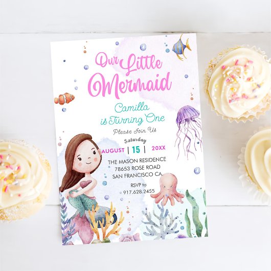Invitation Notre petite fille de sirène 1ère fête d'anniversa