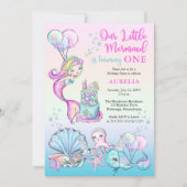 Invitation Notre petite fille de sirène 1ère fête d'anniversa (Devant)