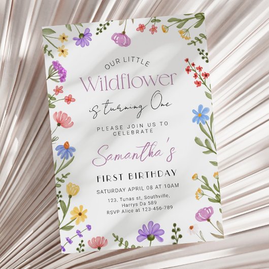 Invitation Notre petite fille Fleur sauvage 1er anniversaire