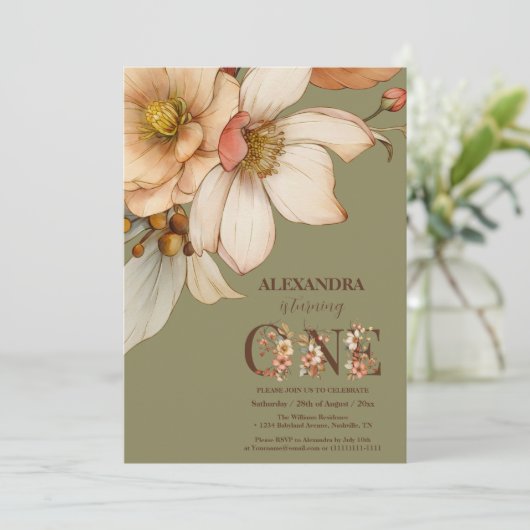 Invitation Notre petite fille fleur sauvage 1er anniversaire (Debout devant)