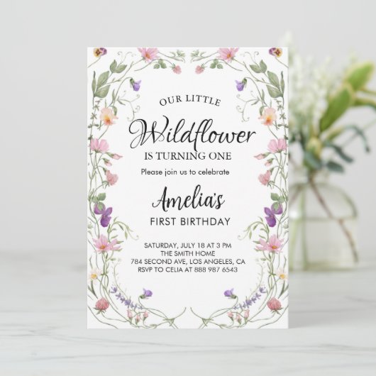 Invitation Notre Petite Fille Fleur sauvage Anniversaire (Debout devant)