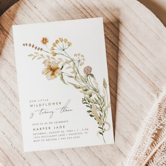 Invitation Notre Petite Fille Fleur sauvage Fête d'Anniversai