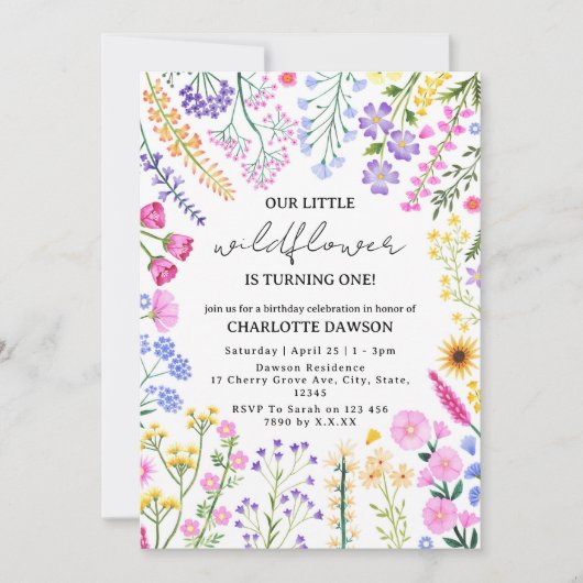 Invitation Notre petite fille Fleur sauvage photo d'anniversa (Devant)