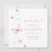 Invitation Notre Petite Fille Papillon Rose 1ère fête d'anniv (Devant)