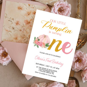 Invitation Notre petite fille rose Citrouille 1er anniversair
