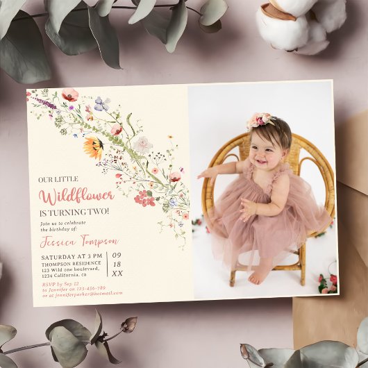 Invitation Notre Petite Fleur sauvage Baby Girl 2e fête d'ann