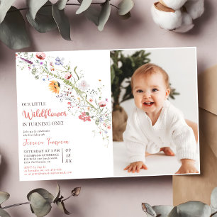 Invitation Notre Petite Fleur sauvage Bébée Fille 1er anniver