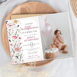 Invitation Notre Petite Fleur sauvage Bébée Fille 1er anniver
