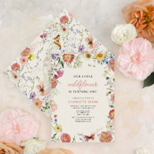 Invitation Notre Petite Fleur Sauvage Fleurs Pressées pour le