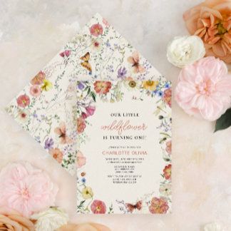 Invitation Notre Petite Fleur Sauvage Fleurs Pressées pour le