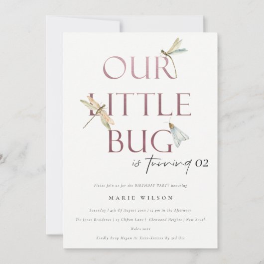 Invitation Notre Petite libellule rose Bug N'Importe Quel Âge (Devant)