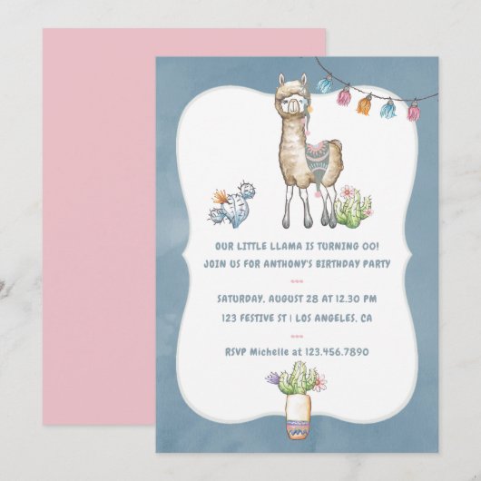 Invitation Notre petite Llama Anniversaire de enfant Party In (Devant / Derrière)