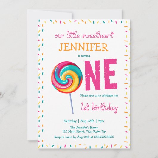 Invitation Notre petite lollipop amoureuse 1er anniversaire (Devant)