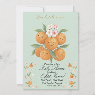 Invitation Notre petite mignonne Mandarine Florale Aquarelle
