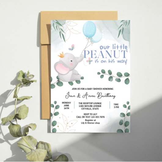 Invitation Notre Petite Peanut Cute Elaphant Baby Boy Douche