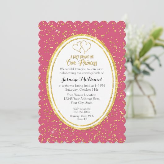 Invitation Notre petite princesse Bokeh Sparkle Parties scint (Debout devant)