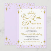 Invitation Notre Petite Princesse Royale d'or et Bleue Annive (Devant / Derrière)