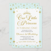 Invitation Notre Petite Princesse Royale d'or et Bleue Annive (Devant / Derrière)
