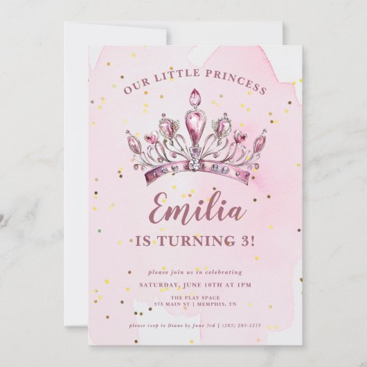Invitation Notre Petite Princesse Tiara Anniversaire (Devant)