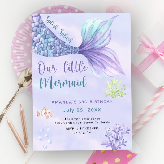 Invitation Notre Petite Sirène 3e fête d'anniversaire