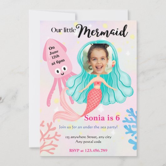 Invitation Notre petite sirène ! anniversaire sous la mer (Devant)