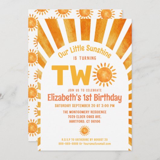 Invitation Notre petite Sunshine Boho Baby's 2nd Birthday Par (Devant / Derrière)