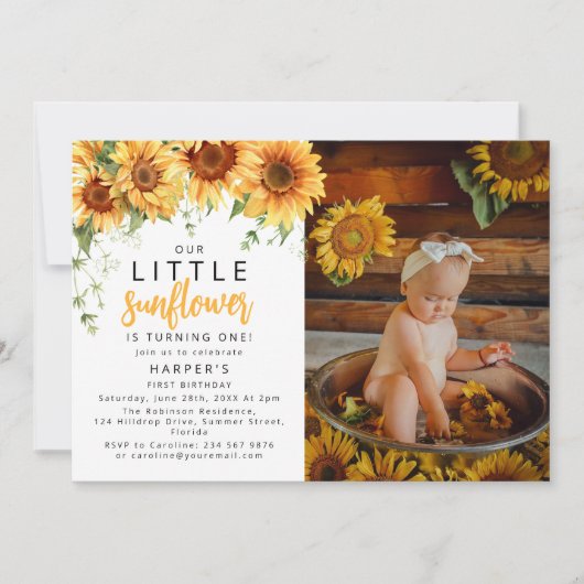 Invitation Notre petite Tournesol photo fête d'anniversaire (Devant)