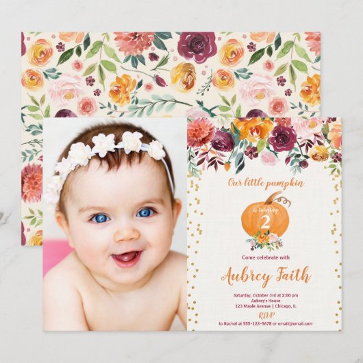 Invitation Notre peu de photo florale d'anniversaire de (Devant / Derrière)