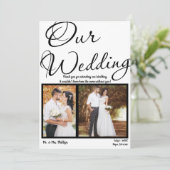 Invitation Notre photo de mariage noir et blanc Merci (Debout devant)