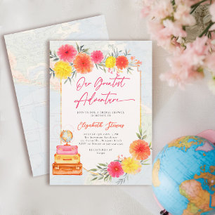 Invitation Notre Plus Grande Aventure Thème de Voyage Floral 