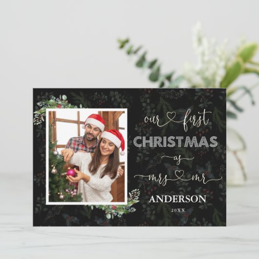 Invitation Notre premier Noël en tant que Mr & Mrs Script Pho (Debout devant)