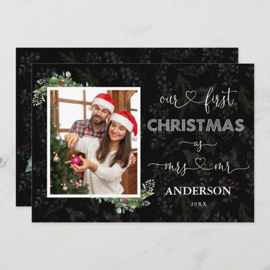 Invitation Notre premier Noël en tant que Mr & Mrs Script Pho (Devant / Derrière)