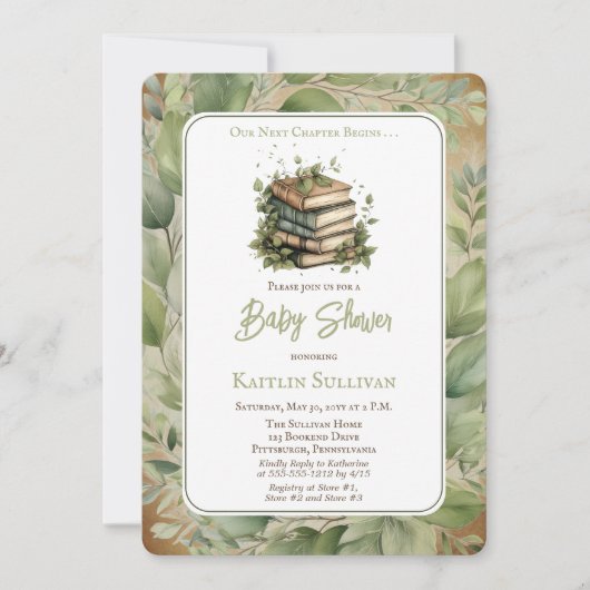 Invitation Notre prochain chapitre commence le Baby shower de (Devant)