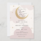 Invitation Notre rêve devient vrai Lune Baby shower rose (Devant)