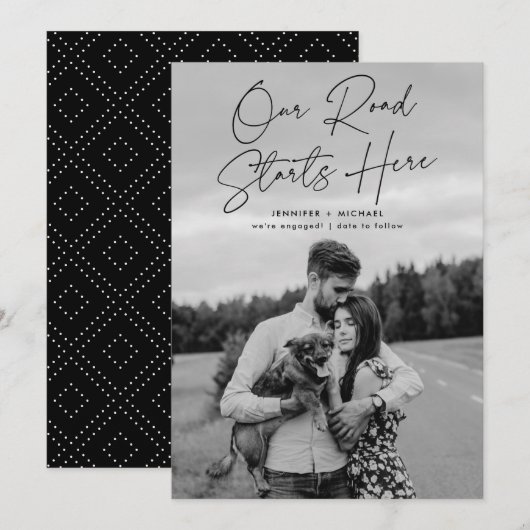 Invitation Notre route commence ici Photo Fiançailles Faire-p (Devant / Derrière)