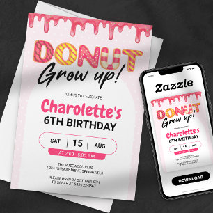 Invitation N'oublie pas de grandir ! Fille rose Anniversaire