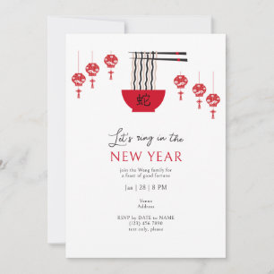 Invitation Nouilles de longévité Bonne Fortune Nouvel An chin