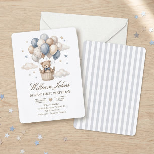 Invitation Noun ours en peluche montgolfière aquarelle bleu m