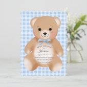 Invitation Nounours à l'arc en Vichy Bleu (Debout devant)