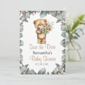 Invitation Nounours  Aquarelle Blanche la Date (Debout devant)