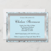 Invitation Nounours Argent et Bleu Damas | Baby shower (Dos)