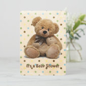 Invitation Nounours Brown sur Baby shower Pois (Debout devant)