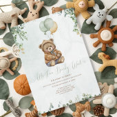 Invitation Nounours Brun Sauge Ballons Bébé