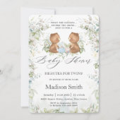 Invitation Nounours Chic High Tea Party Jumeaux Baby shower (Devant)