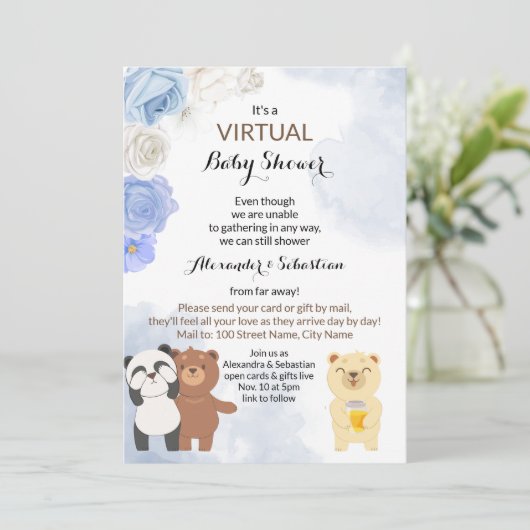 Invitation Nounours de Baby shower virtuel (Debout devant)